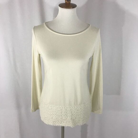 NWT Talbots Ivory Laced Trimmed Long Sleeve Top - Picture 1 of 7